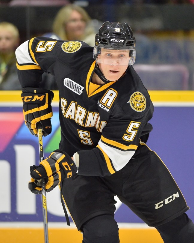 Jakob Chychrun of the Sarnia Sting. Photo by Terry Wilson / OHL Images.