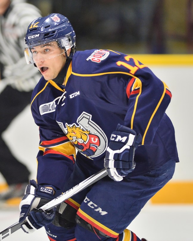 Kevin Labanc of the Barrie Colts. Photo by Terry Wilson / OHL Images.