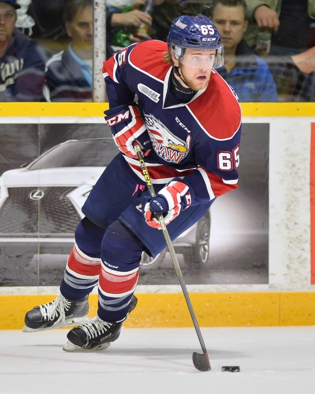Will Petschenig of the Saginaw Spirit. Photo by Terry Wilson / OHL Images.