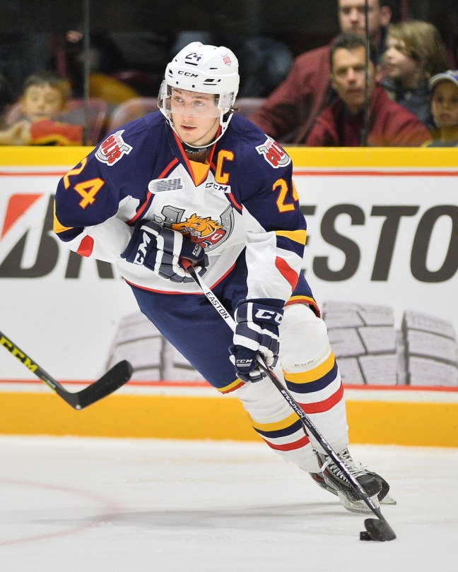 Michael Webster of the Barrie Colts. Photo by Terry Wilson / OHL Images.