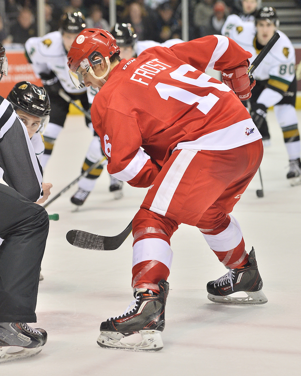 Morgan Frost of the Sault Ste. Marie Greyhounds. Photo by Terry Wilson / OHL Images.