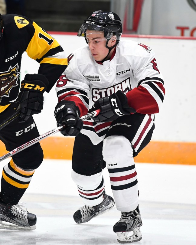 Cam Hillis of the Guelph Storm. Photo by Aaron Bell/OHL Images