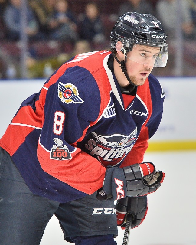 Connor Cororan of the Windsor Spitfires. Photo by Terry Wilson / OHL Images.