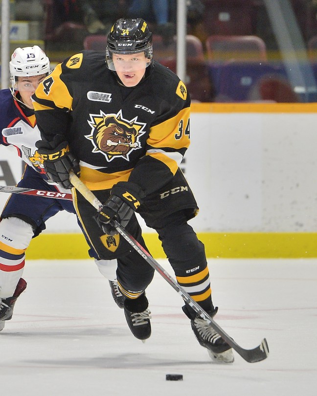 Arthur Kaliyev of the Hamilton Bulldogs. Photo by Terry Wilson / OHL Images.
