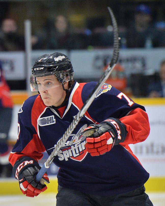 Tyler Angle of the Windsor Spitfires. Photo by Terry Wilson / OHL Images.