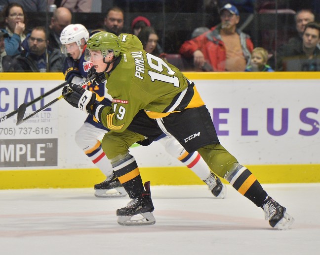 Mason Primeau of the North Bay Battalion. Photo by Terry Wilson / OHL Images.