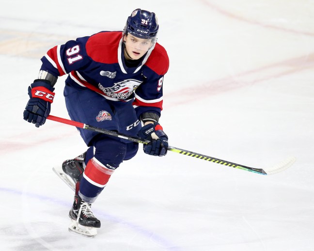 Cole Perfetti of the Saginaw Spirit. Photo by Luke Durda/OHL Images