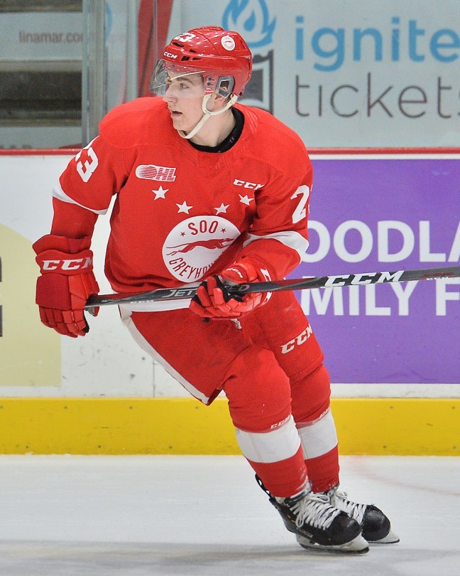 Rory Kerins of the Sault Ste. Marie Greyhounds. Photo by Terry Wilson / OHL Images.
